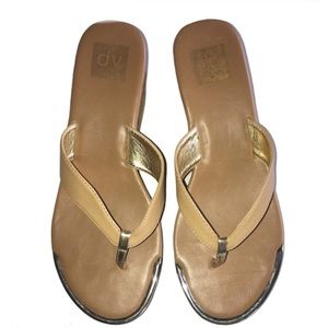 Anthro Dolce Vita 3” Wedge Espadrilles Gold Detailing Trim